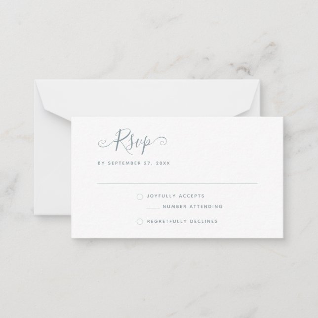 BUDGET Simple Minimalist Dusty Blue RSVP Wedding Card (Front)