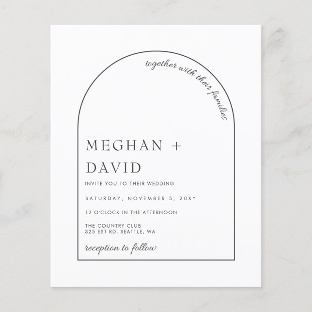 Budget Simple Modern Arch Wedding Invitation (Front)