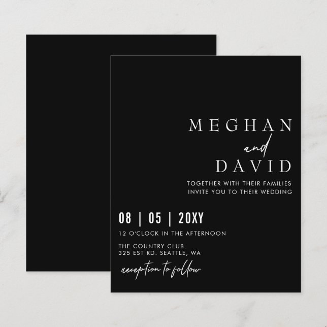 Budget Simple Modern Black Wedding Invitation (Front/Back)