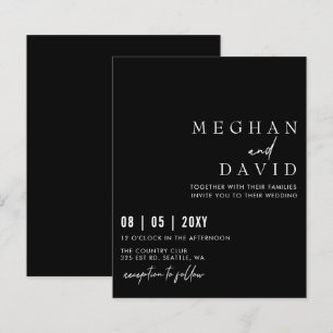 Budget Simple Modern Black Wedding Invitation