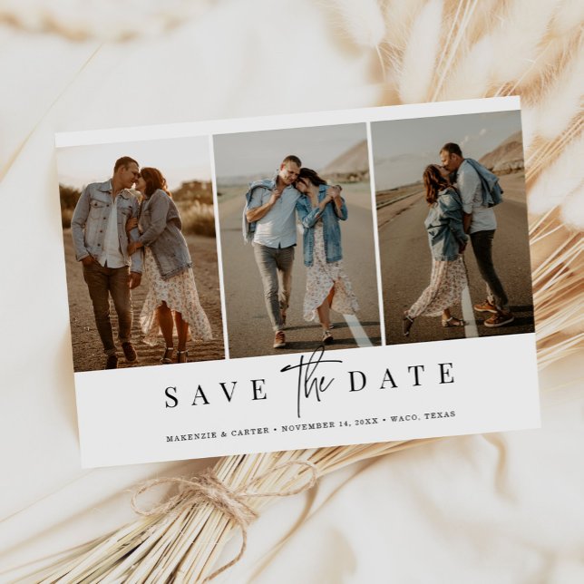 Budget Simple Modern Minimalist Four Photo Save The Date (Creator Uploaded)