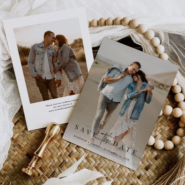 Budget Simple Modern Minimalist Two Photo Save The Date (Creator Uploaded)