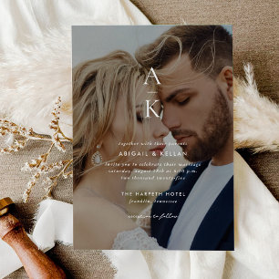 Budget Simple Modern Monogram Photo Wedding Invitation
