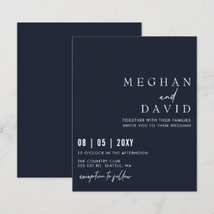 Budget Simple Modern Navy Wedding Invitation