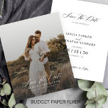 Budget simple modern photo wedding save the date flyer<br><div class="desc">Boho minimalist photo overlay BUDGET AFFORDABLE wedding save the date PAPER FLYER (advertising type paper) template with your custom engagement picture and a trendy handwriting chic romantic calligraphy script. Personalize it with your photos and details! PLEASE READ THIS BEFORE PURCHASING! This is a budget affordable wedding card printed on a...</div>