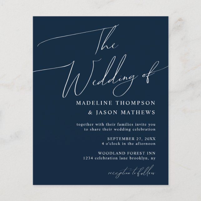 BUDGET Simple Navy Blue Script The Wedding (Front)