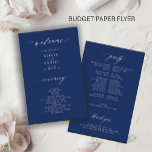 Budget simple navy blue white wedding program<br><div class="desc">Modern simple minimalist script trendy ceremony and party BUDGET affordable navy blue and white wedding program PAPER FLYER template featuring chic trendy calligraphy. Easy to personalize with your custom text on both sides! PLEASE READ THIS BEFORE PURCHASING! This is a low budget affordable program printed on a FLYER (advertising type...</div>