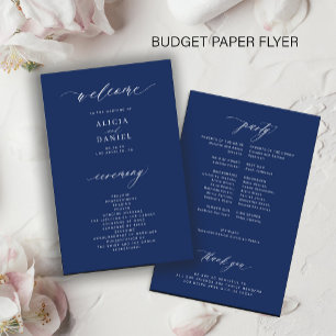 Budget simple navy blue white wedding program