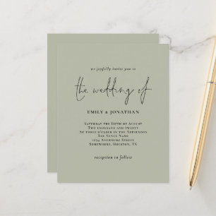 Budget Simple Pale Sage Green Wedding Invitation