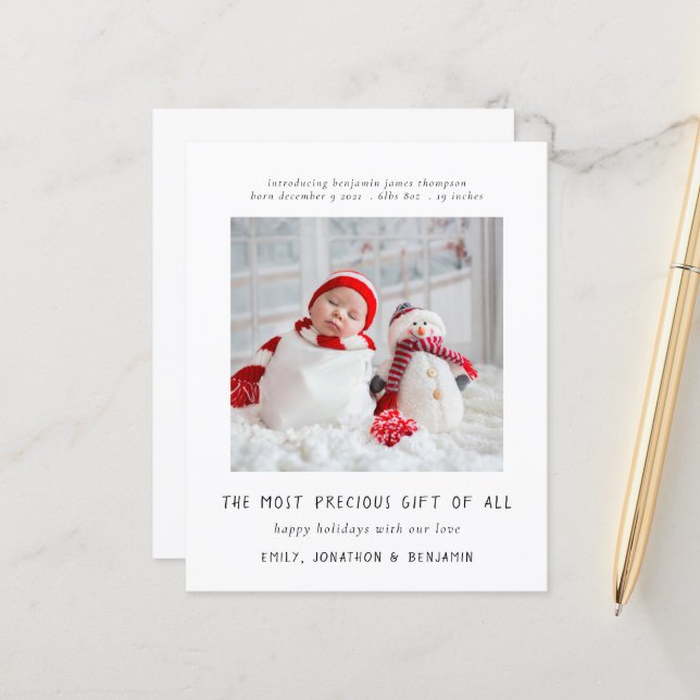 Budget Simple Photo Nouveau-né Carte de Noël (Devant/Arrière en situation)