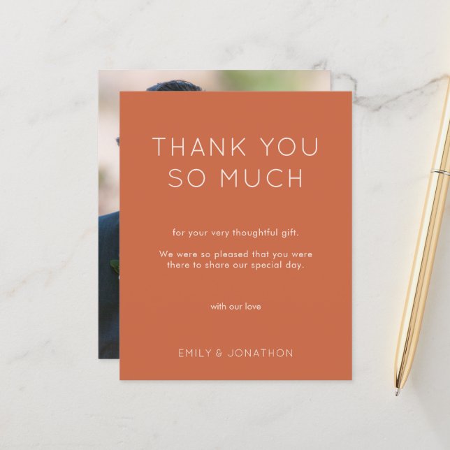 Budget Simple Photo Wedding Terracotta Thank You (Front/Back In Situ)