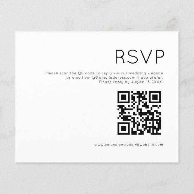 Budget Simple QR Code Black and White Wedding RSVP (Front)