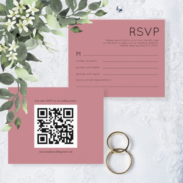 Budget Simple QR Code Dusty Rose Wedding RSVP (Creator Uploaded)