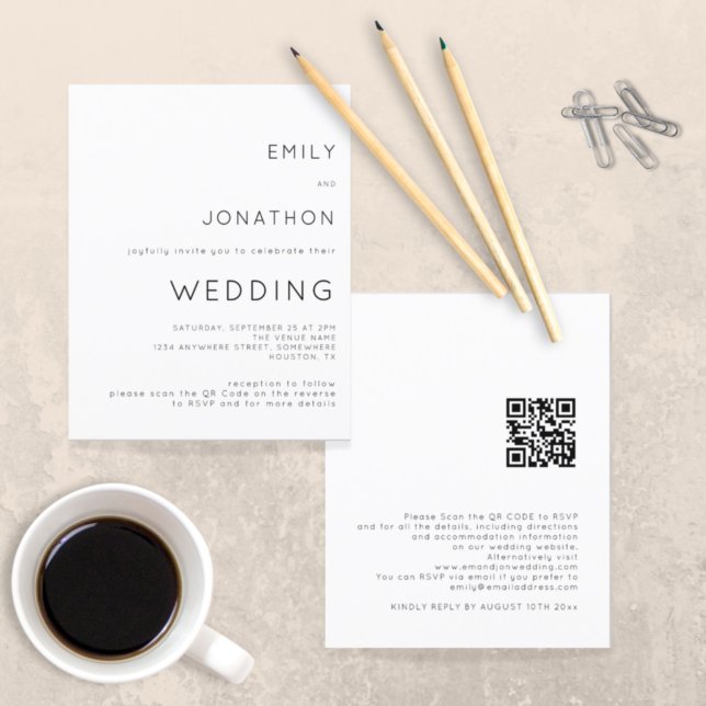 Budget Simple QR Code White Wedding Invite (Creator Uploaded)