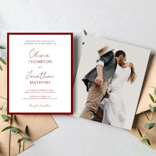 BUDGET Simple Red Border Script Photo Wedding