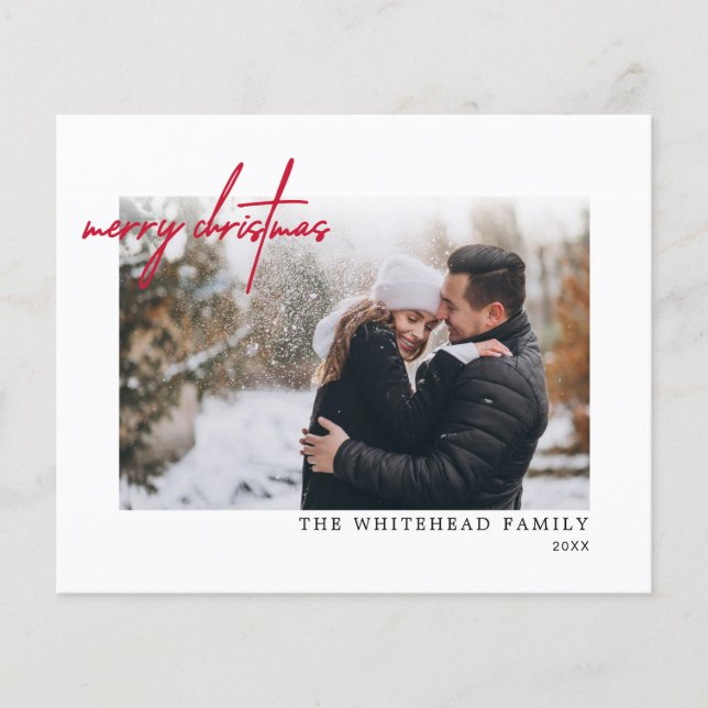 Budget Simple Red Merry Christmas White Card (Front)