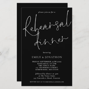 Budget Simple Rehearsal Dinner Script Black invite