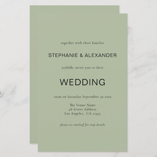 Budget Simple Sage Green QR Code Wedding Invite (Front/Back)