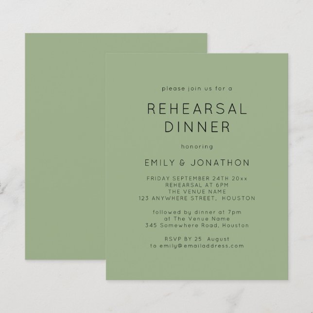 Budget Simple Sage Rehearsal Dinner Wedding Invite (Front/Back)