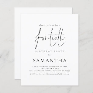 Budget Simple Script 40th Birthday Party Invite
