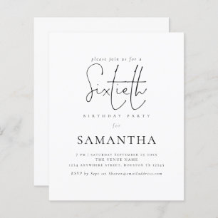 Budget Simple Script 60th Birthday Party Invite