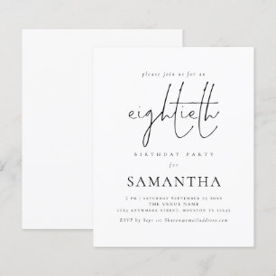 Budget Simple Script 80th Birthday Party Invite