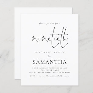 Budget Simple Script 90th Birthday Party Invite