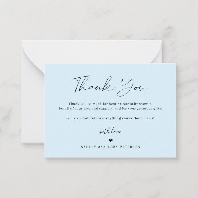 Budget simple script baby shower thank you card (Front)