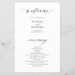 Budget simple script dark navy wedding program<br><div class="desc">Modern simple minimalist dark midnight navy blue script trendy ceremony and party BUDGET affordable wedding program PAPER FLYER template featuring chic trendy calligraphy. Easy to personalize with your custom text on both sides! PLEASE READ THIS BEFORE PURCHASING! This is a low budget affordable program printed on a FLYER (advertising type...</div>