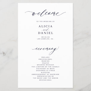 Budget simple script dark navy wedding program