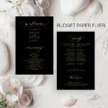 Budget simple script gold black wedding program<br><div class="desc">Modern simple minimalist faux gold script trendy ceremony and party BUDGET affordable black wedding program PAPER FLYER template featuring chic trendy calligraphy. Easy to personalize with your custom text on both sides! PLEASE READ THIS BEFORE PURCHASING! This is a low budget affordable program printed on a FLYER (advertising type paper)....</div>