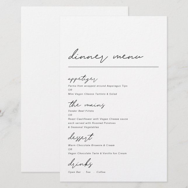 Budget Simple Script Menu Dîner D'Occasion (Devant / Derrière)