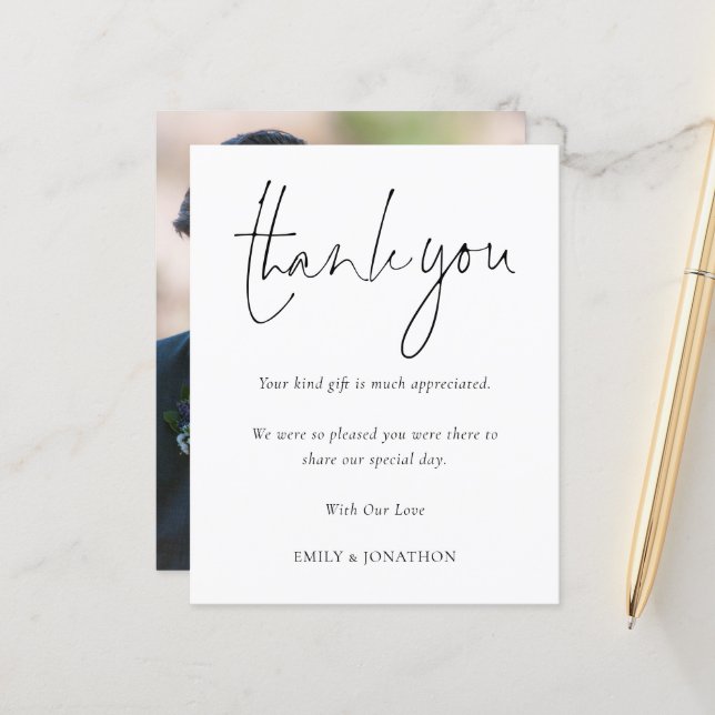Budget Simple Script Photo Wedding Thank You (Front/Back In Situ)