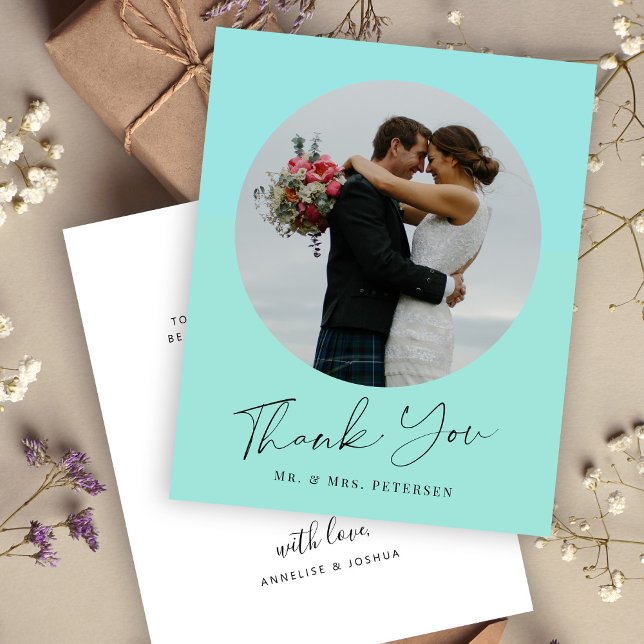 Budget simple script photo wedding thank you card (Creator Uploaded)