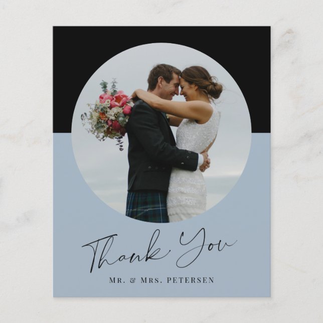 Budget simple script photo wedding thank you card (Front)