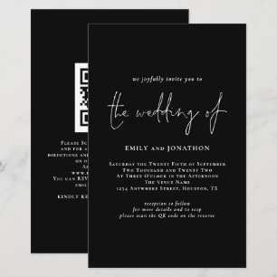 Budget Simple Script QR Code Black Wedding Invite