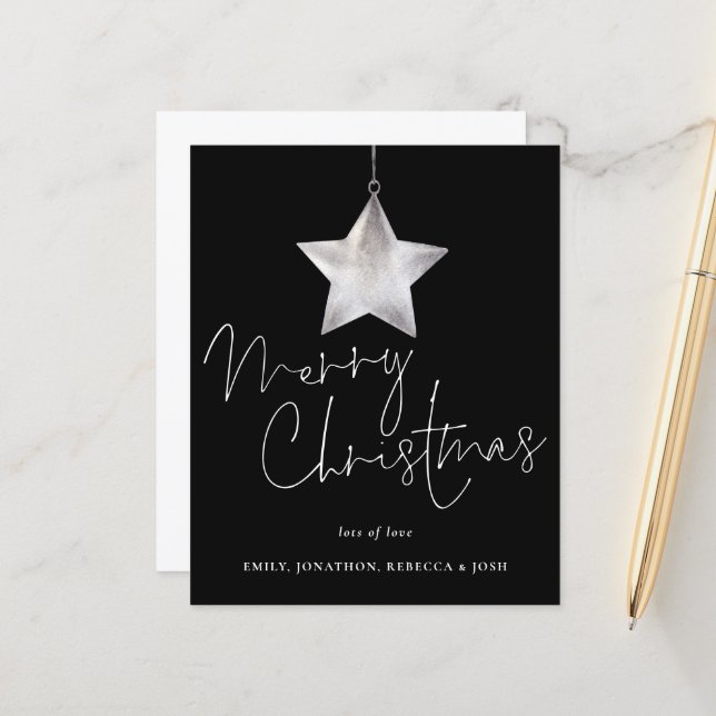 Budget Simple Silver Star Merry Christmas Black (Front/Back In Situ)