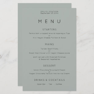 Budget Simple Silvery Sage Green Wedding Menu