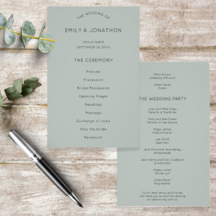 Budget Simple Silvery Sage Green Wedding Programme
