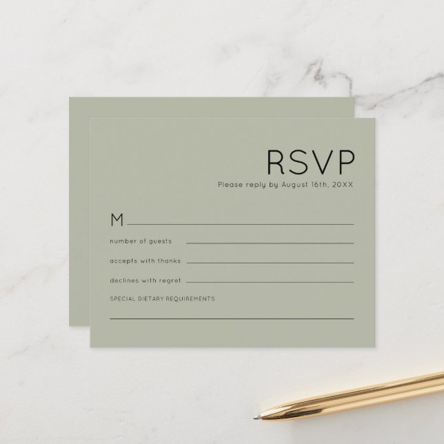 Budget Simple Soft Sage Green Wedding RSVP (Front/Back In Situ)