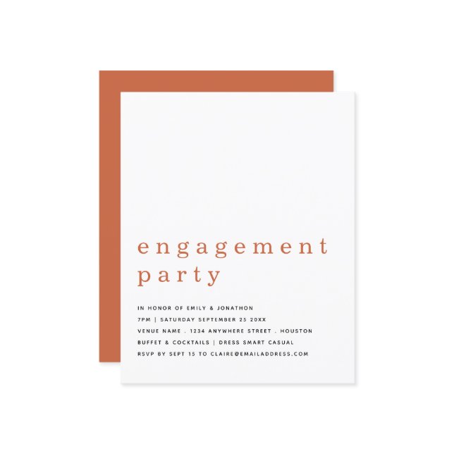 Budget Simple Terracotta Engagement Party Invite (Front/Back In Situ)