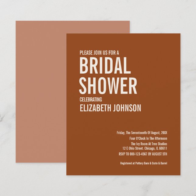 Budget Simple Terracotta Typography Bridal Shower (Front/Back)