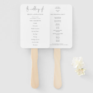 Budget Simple Text Black White Wedding Program Hand Fan