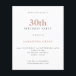 Budget Simple Text Blush 30th Birthday Invitation<br><div class="desc">Budget Simple Text Blush 30th Birthday Invitation. A value for money smaller 4.5 x 5.6 inch alternative defaulted to the semi gloss option which is recommended for invitations and is a similar thickness to a postcard. The satin option is much thinner paper better for enclosures.</div>