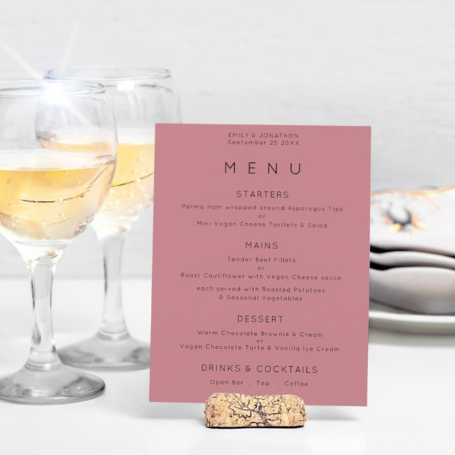 Budget Simple Text Dusty Rose Pink Wedding Menu (Creator Uploaded)