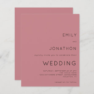Budget Simple Text Dusty Rose Wedding Invitation