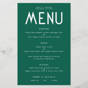 Budget Simple Text Emerald Wedding Menu