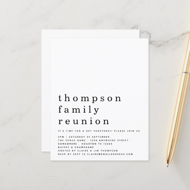 Budget Simple Text Family Reunion Party Invite (Front/Back In Situ)