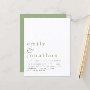 Budget Simple Text Sage Green Wedding Invitation