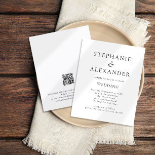 Budget Simple Text Wedding Black White Invite